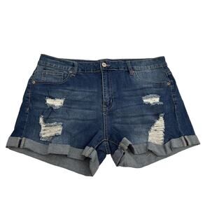 Women's Distressed Blue Denim Stretch Cuffed shorts size XL (34 WAIST 3 INSEAM )